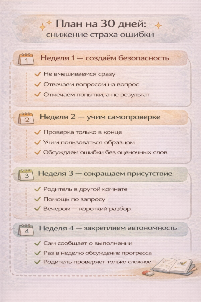 Пошаговый план на 30 дней по снижению страха ошибки у ребёнка