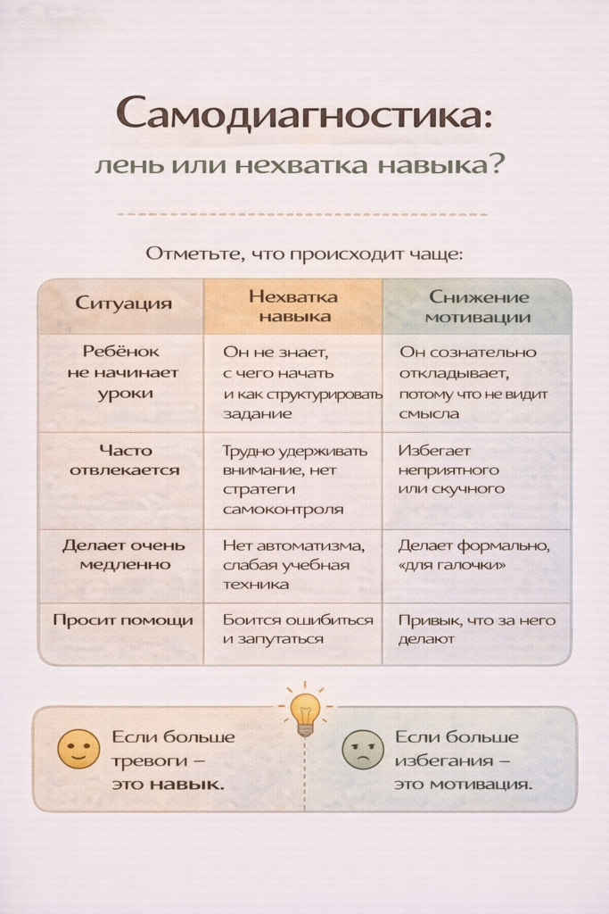 Самодиагностика для родителей — почему ребёнок не хочет делать уроки