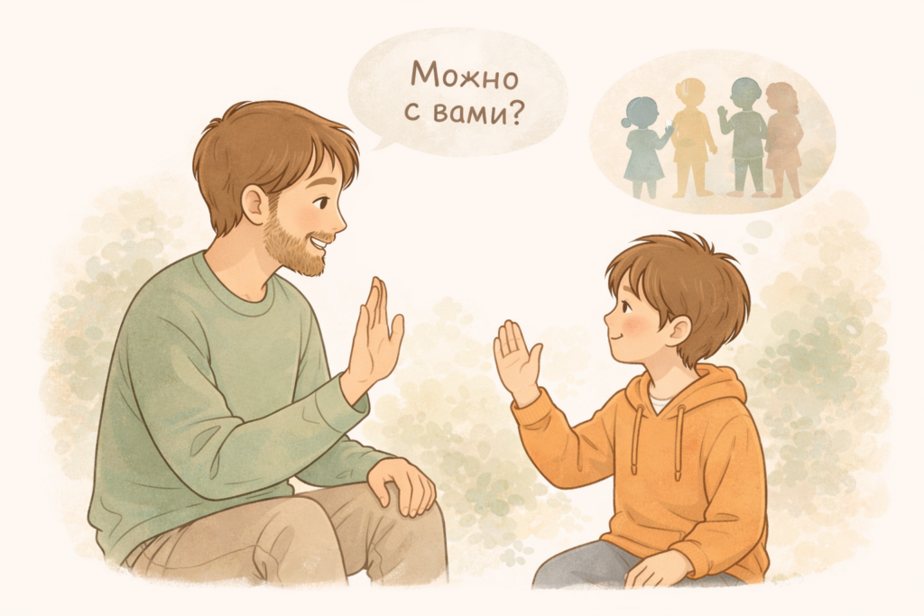 родитель и ребенок играют и тренируют общение
